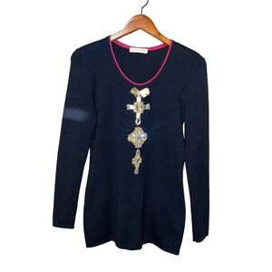 Rare Vintage 1970s Christian Dior Sweater w/ Gold/Rhinestone Accents Size Medium